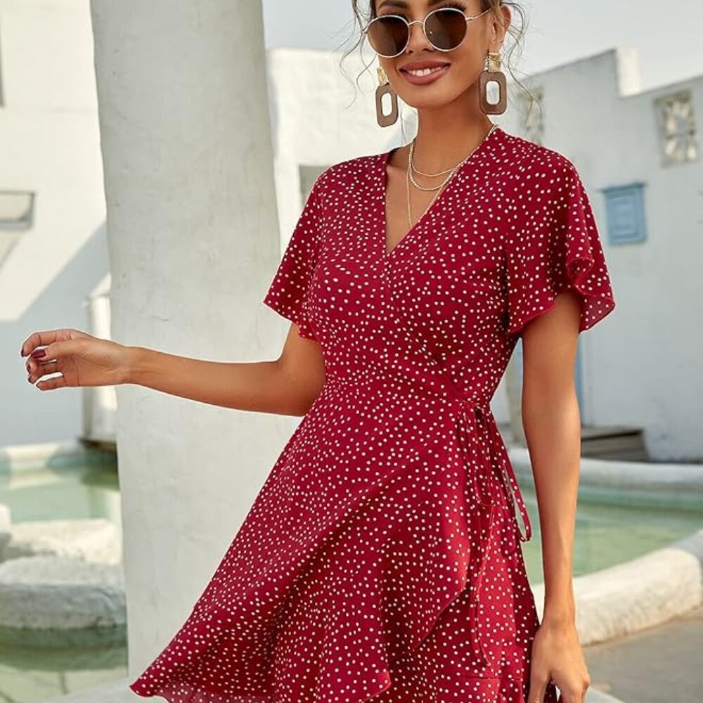 Red and white polka dot dress